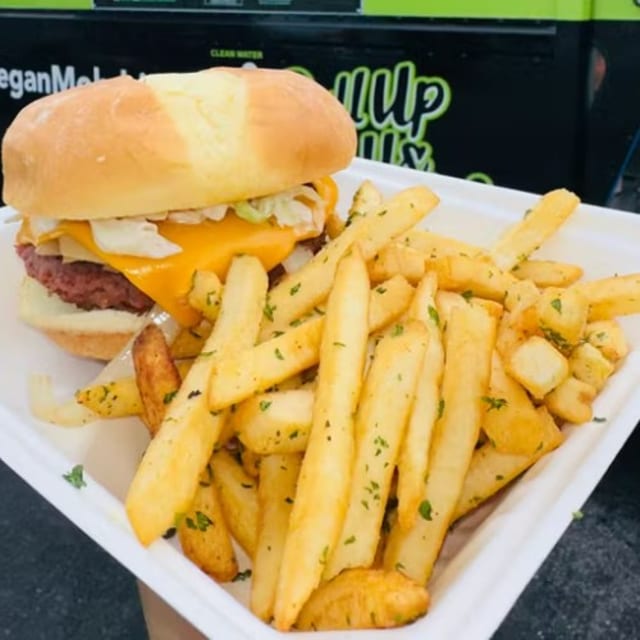 Mob Burger with Fries.