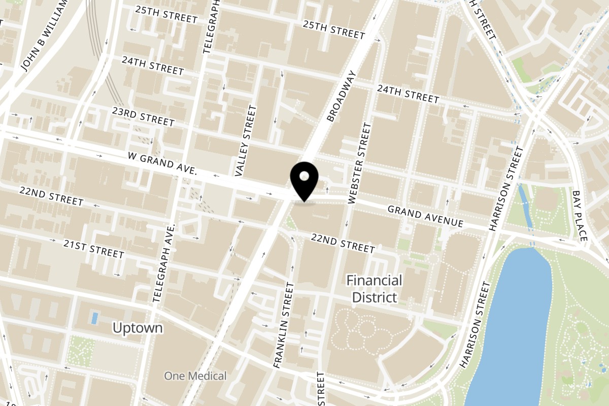 Map showing the location of Vegan Mob - Vegan BBQ and Soul Food on 9 Grand Ave in Oakland