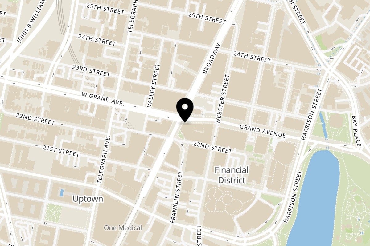 Map showing the location of Vegan Mob - Vegan BBQ and Soul Food on 7 Grand Ave in Oakland